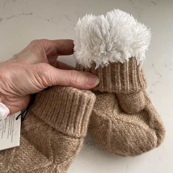 Indigo Love & Lore Outdoor Sherpa Lined Knit Recycled Polyester Mittens Tan OS - Picture 10 of 10